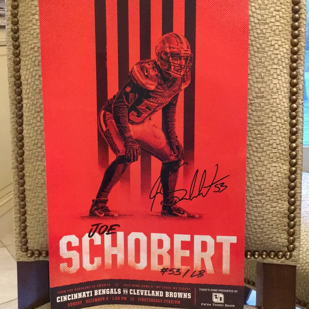 Browns CLE football signed poster Joe Schobert #53